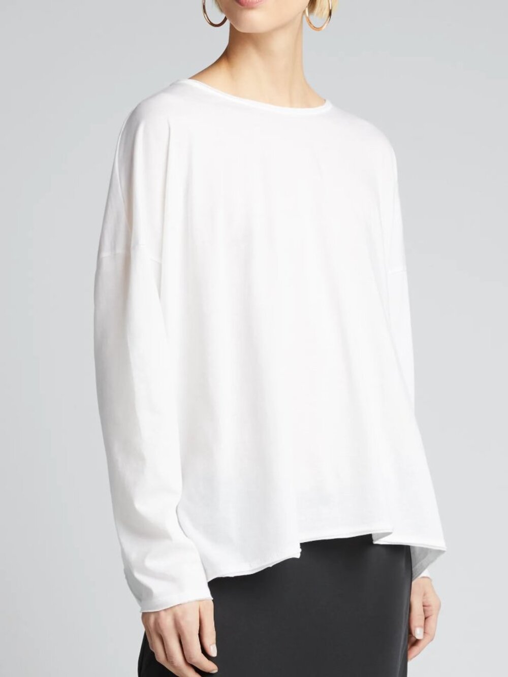 Eskandar - Scoop Long Sleeve Boxy Tee in White, One Size (fits Large).
